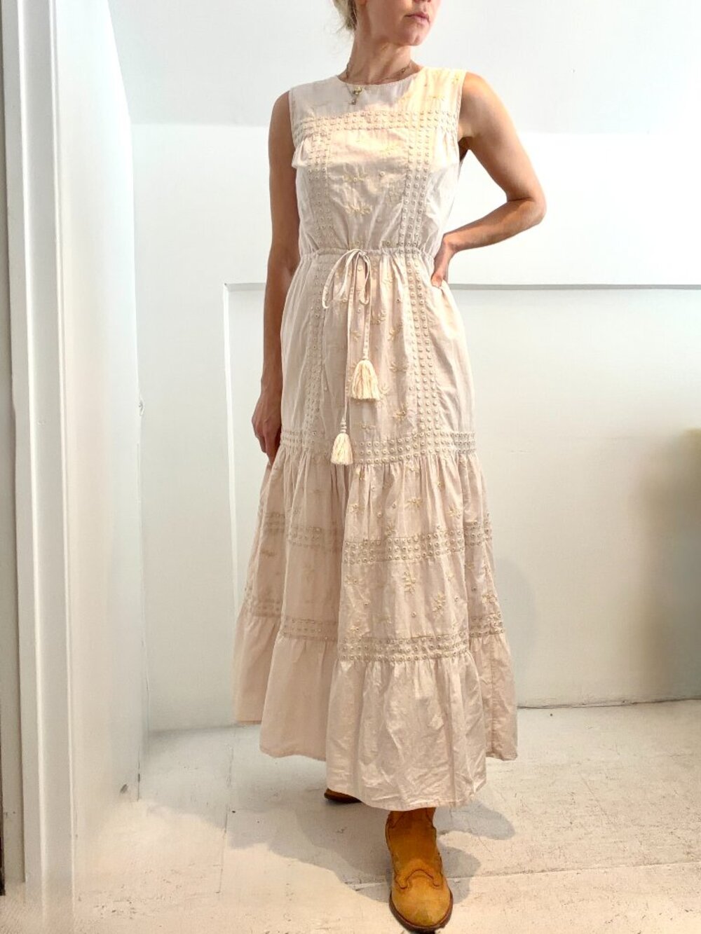 Embroidered Cotton Pastel Pink Maxi Dress